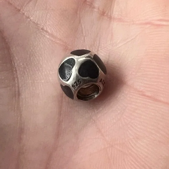 Pandora Sterling Silver Black Enamel Hearts Charm - Picture 4 of 8